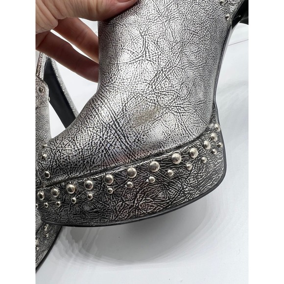 9.5 BCBGeneration Silver Studded Sling Back Sandal 4”+ High Heel Shoe Open Toe - Picture 9 of 9